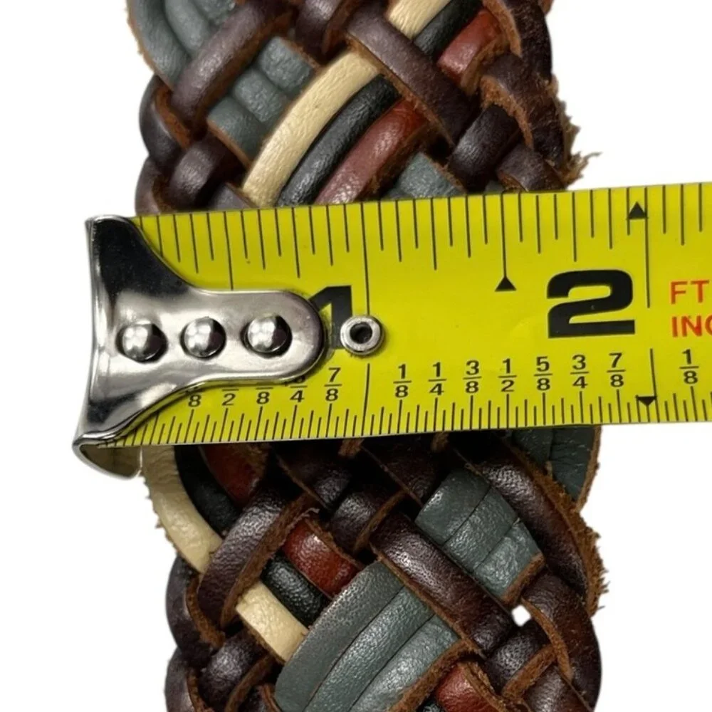 Belt Women's Size Small Multicolor Leather Braided Solid Brass Buckle Cowgirl